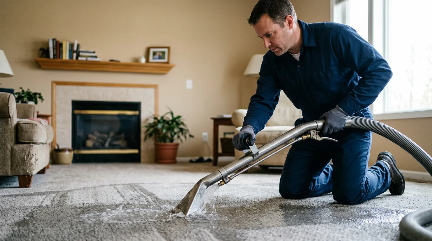 Water damage restoration technician working near Media, IL